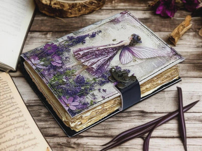 Soft Leather Journal Grimoire LAVENDER FAIRY Blank Lock A7