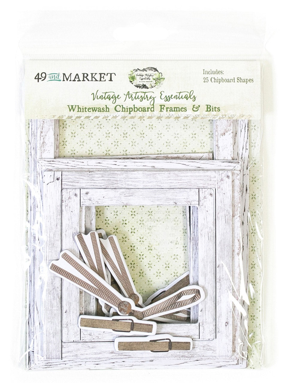 49 and Market Vintage Artistry Essentials WHITEWASH CHIPBOARD FRAMES & BITS 25pc