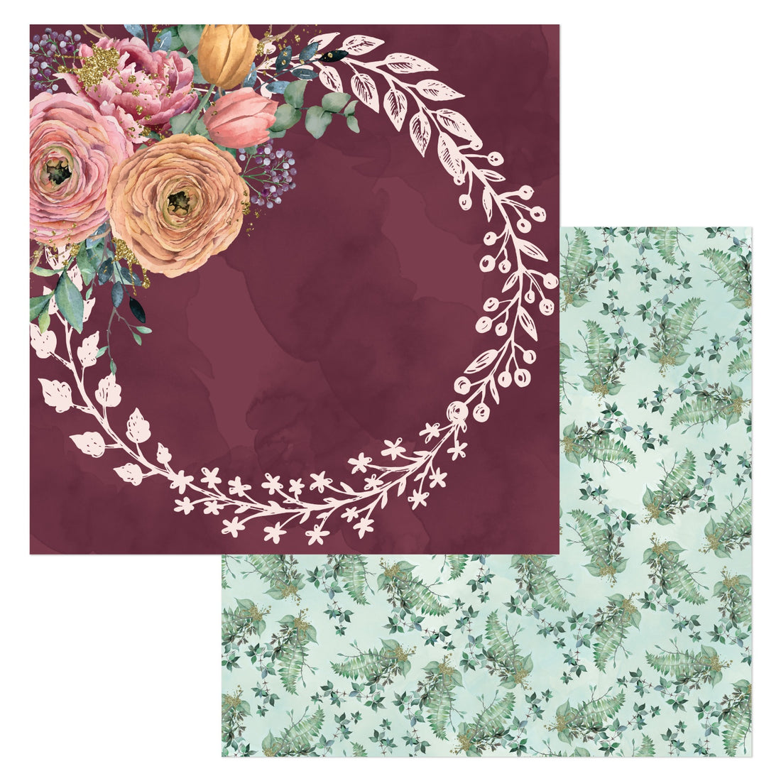 Bo Bunny Willow &amp; Sage WREATH 12&quot;X12&quot; Scrapbook Paper