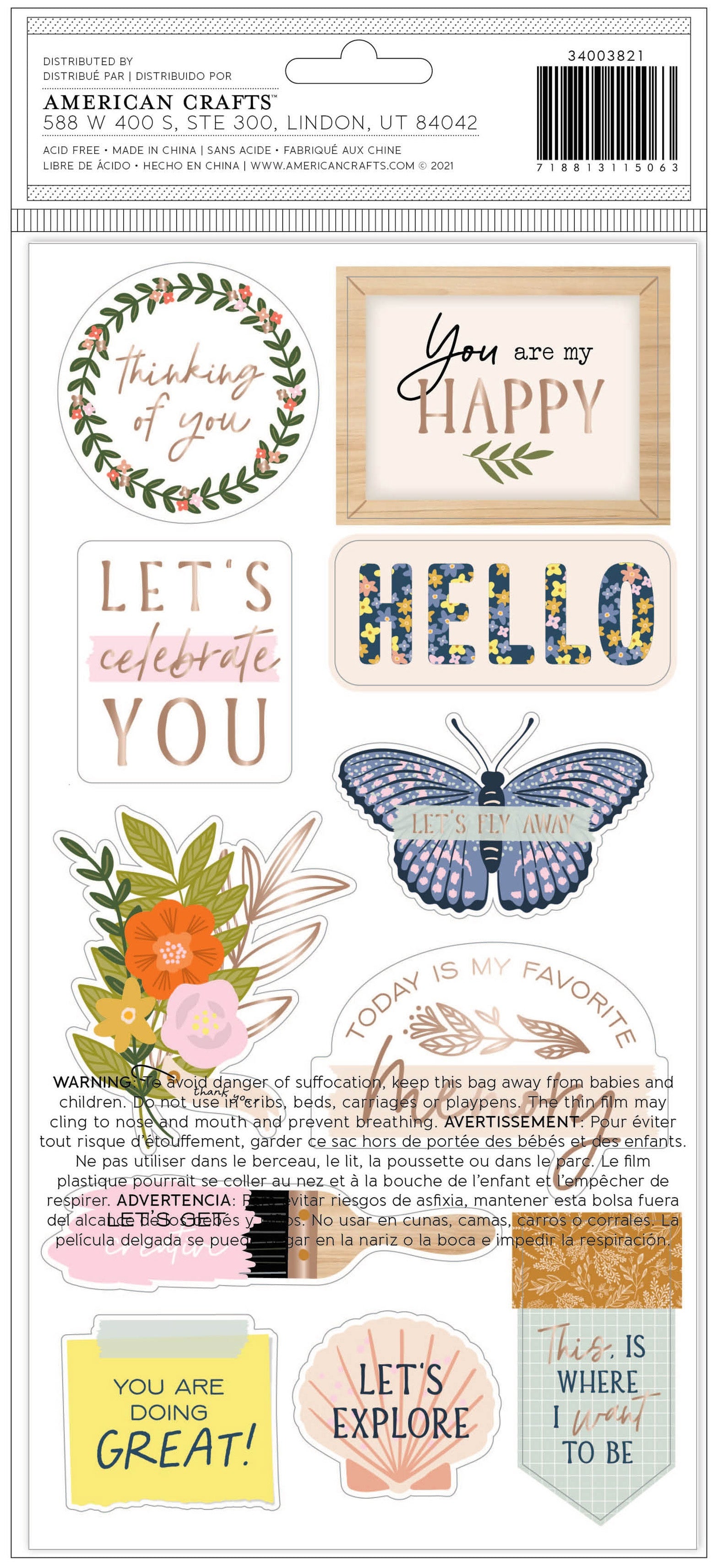 Jen Hadfield Live and Let Grow THICKERS WILDFLOWER Foiled Cardstock Foam Phrase Stickers