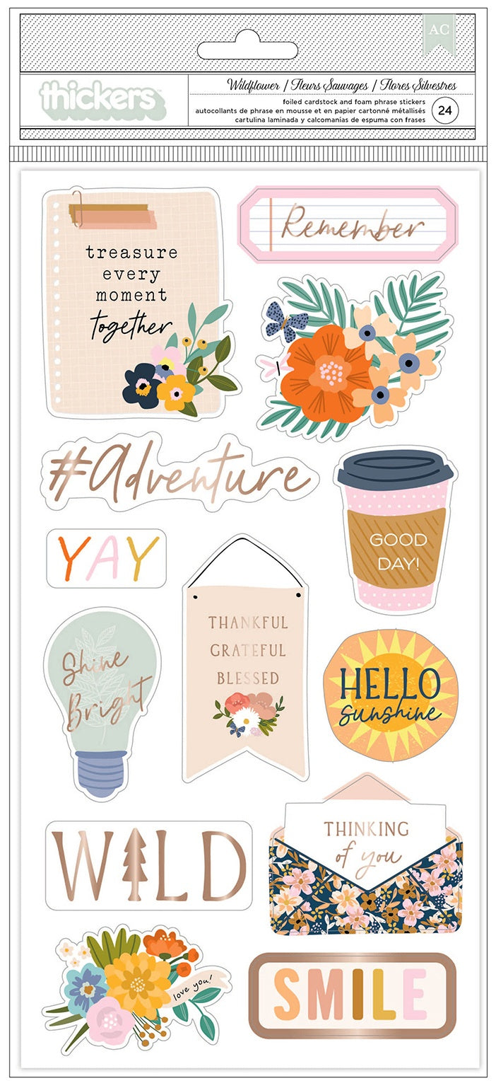 Jen Hadfield Live and Let Grow THICKERS WILDFLOWER Foiled Cardstock Foam Phrase Stickers