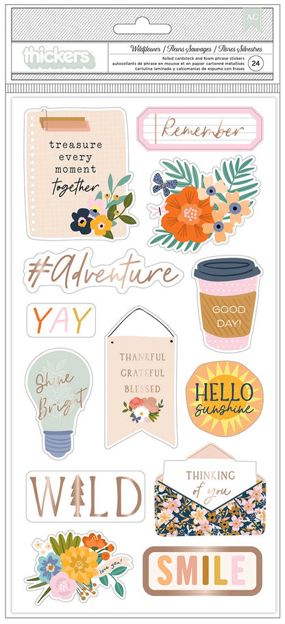 Jen Hadfield Live and Let Grow THICKERS WILDFLOWER Foiled Cardstock Foam Phrase Stickers