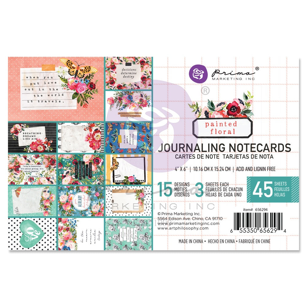 Prima PAINTED FLORAL Journaling Notecards 45pc