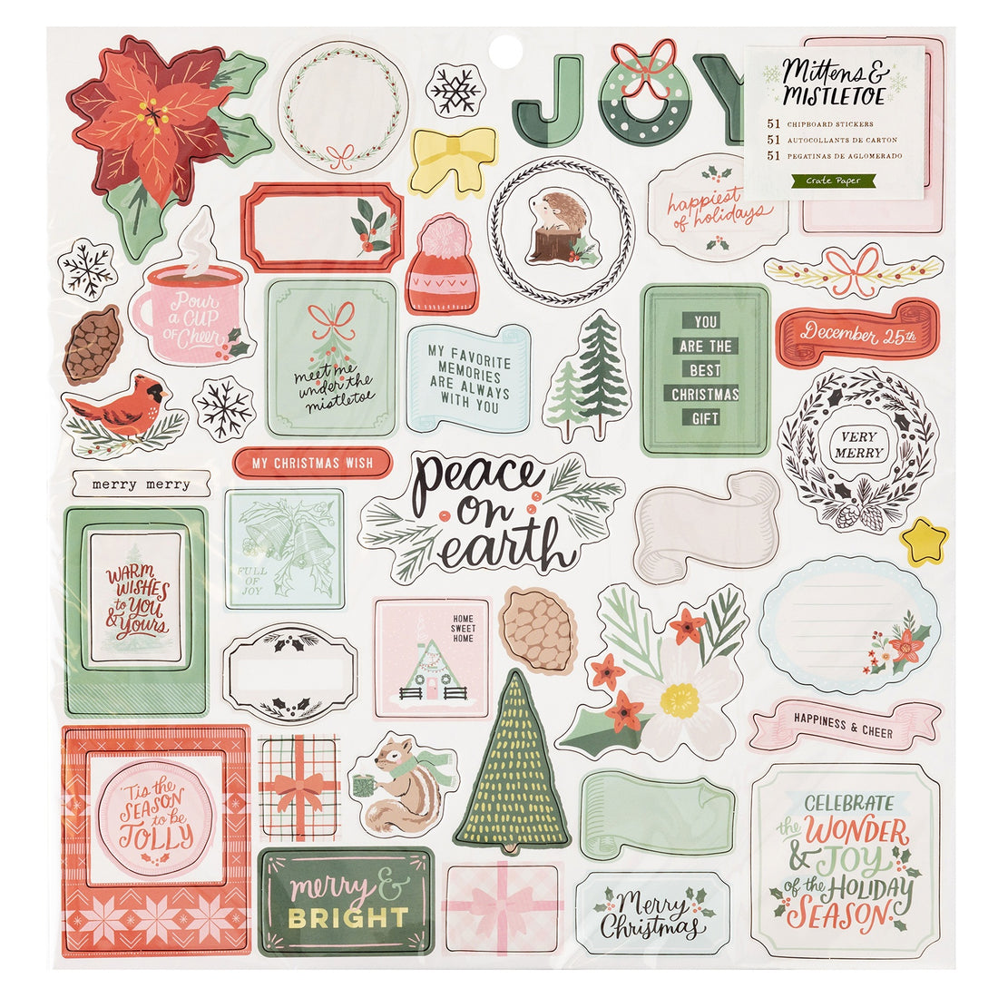 Crate Paper MITTENS &amp; MISTLETOE CHIPBOARD 12”X12” Stickers