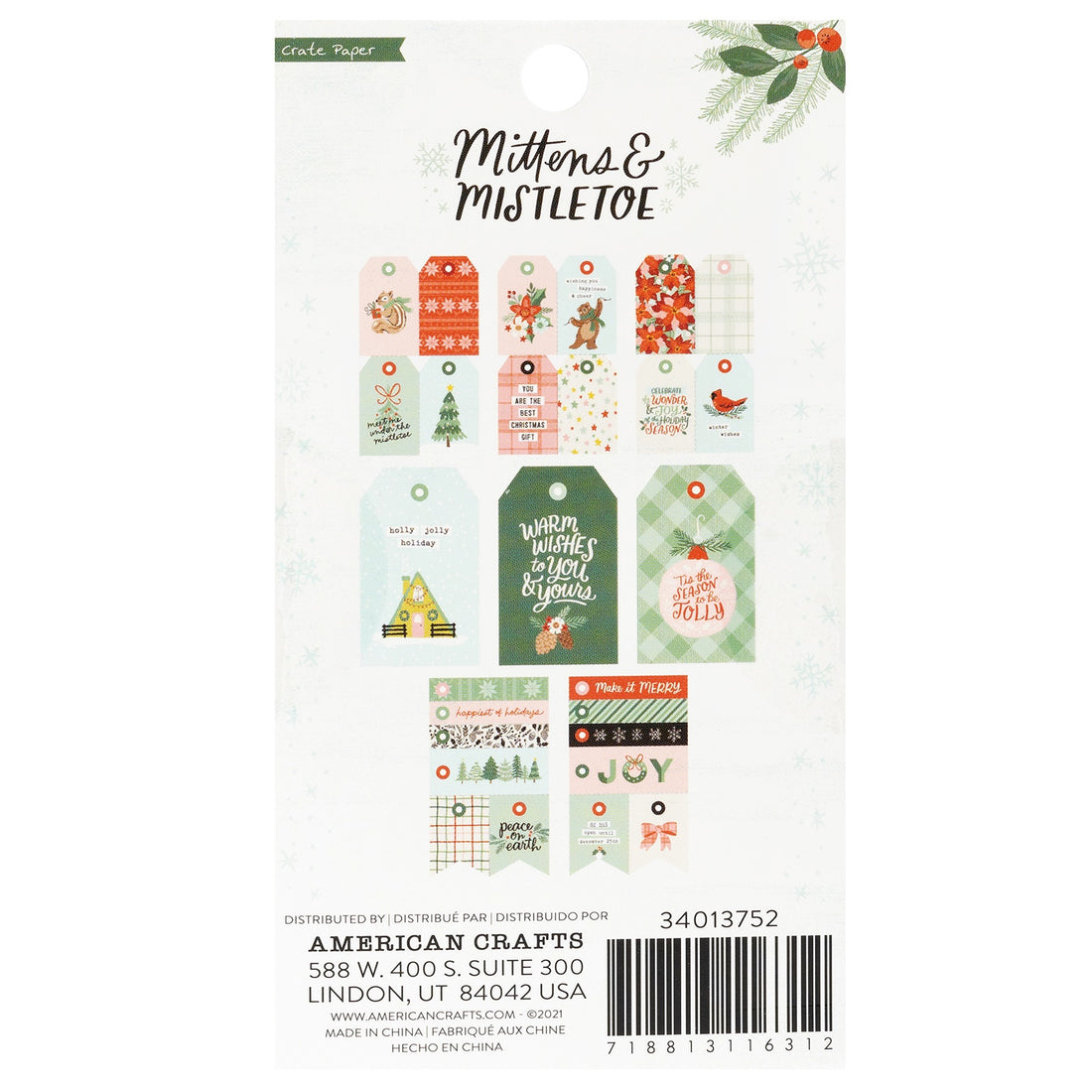 Crate Paper MITTENS &amp; MISTLETOE TAGS Cardstock Book 54pc