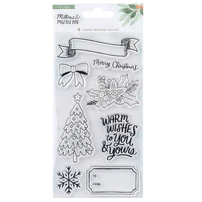 Crate Paper MITTENS &amp; MISTLETOE STAMPS Clear Acrylic 8pc