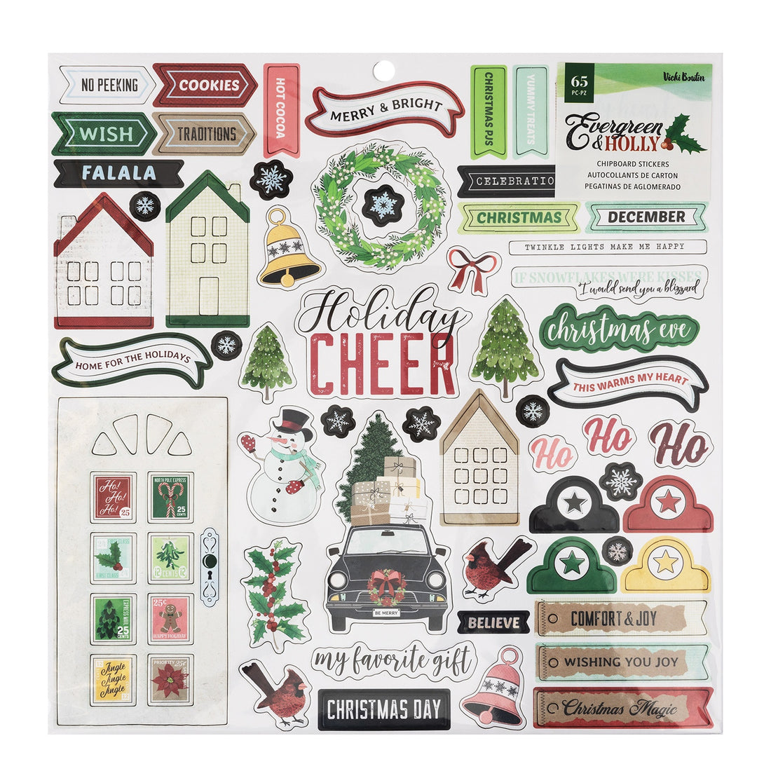 Vicki Boutin EVERGREEN & HOLLY Chipboard Stickers 65pc