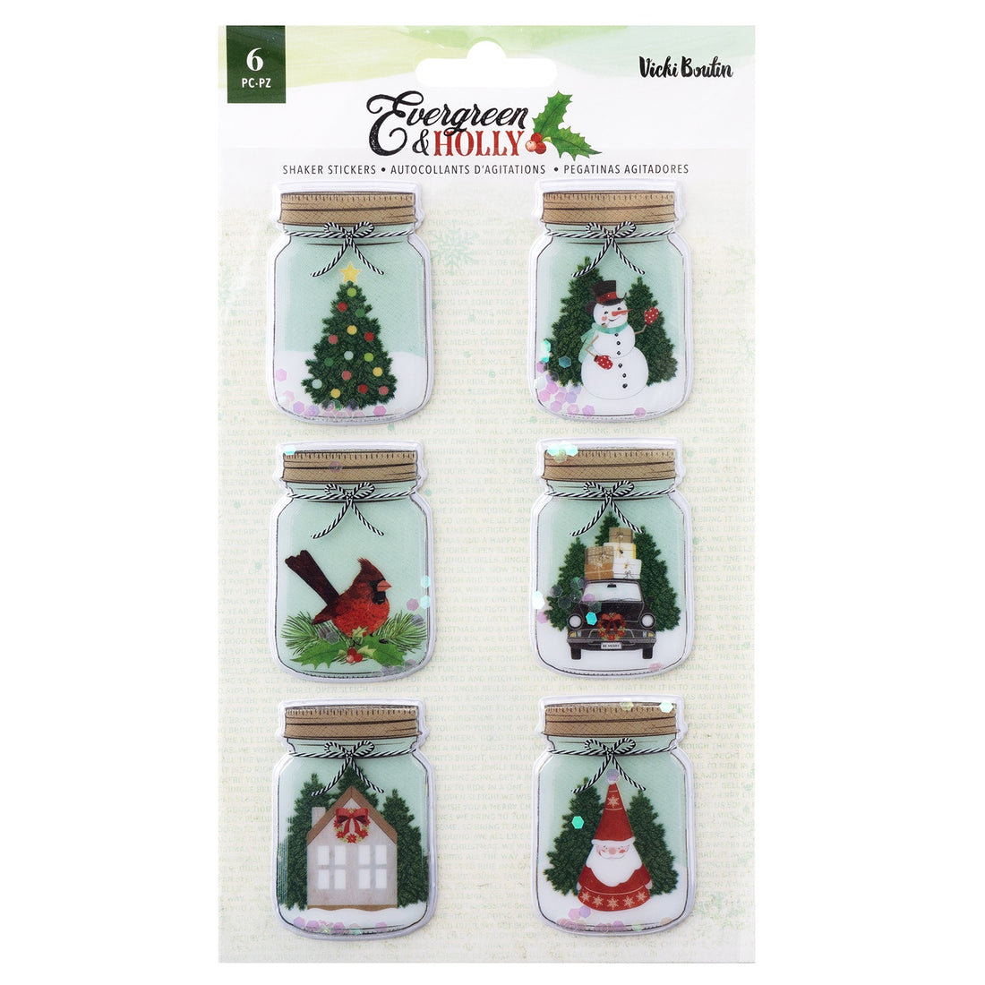 Vicki Boutin EVERGREEN & HOLLY Shaker Stickers 6pc