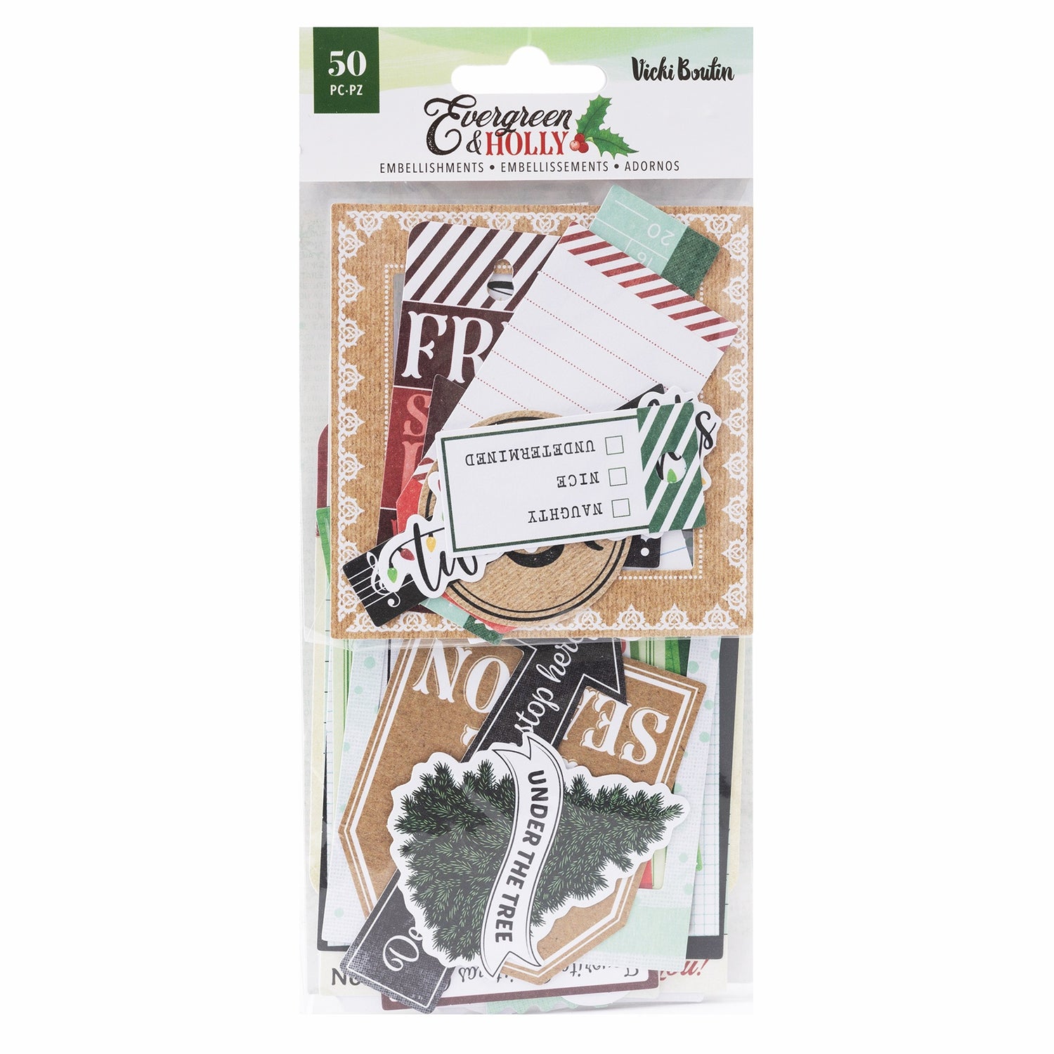 Vicki Boutin EVERGREEN &amp; HOLLY Embellishments DieCuts 50pc