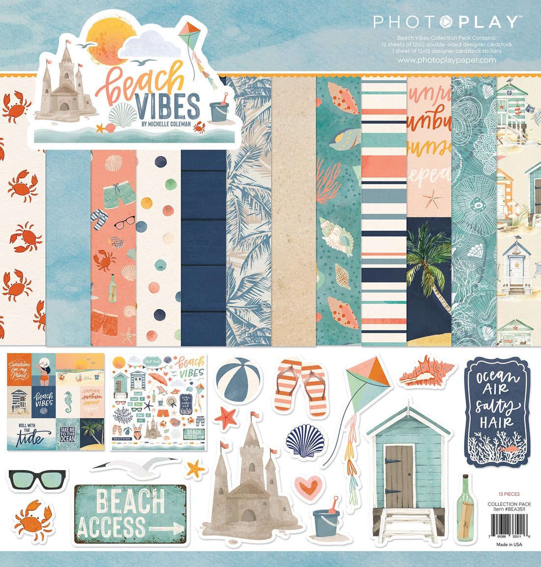 Photoplay BEACH VIBES 12X12 Scrapbook Collection Pack