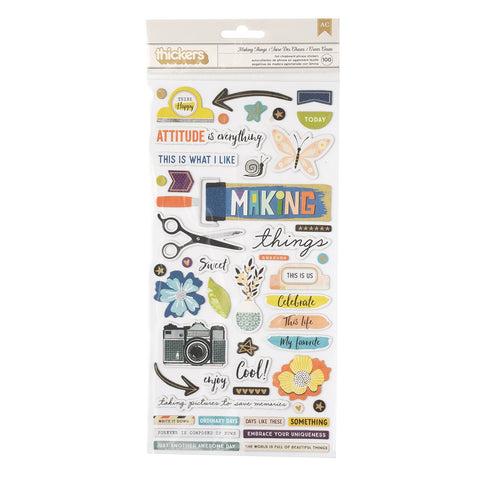 American Crafts Thickers MAKING THINGS Foil Chipboard Phrase Stickers 100pc