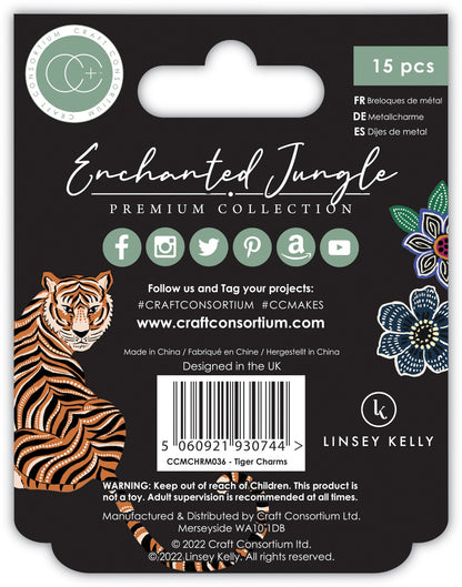 Craft Consortium Enchanted Jungle TIGER CHARMS Metal 15pc