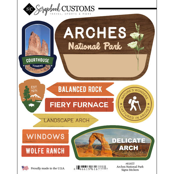Scrapbook Customs ARCHES NATIONAL PARK SIGNS Sticker 10pc