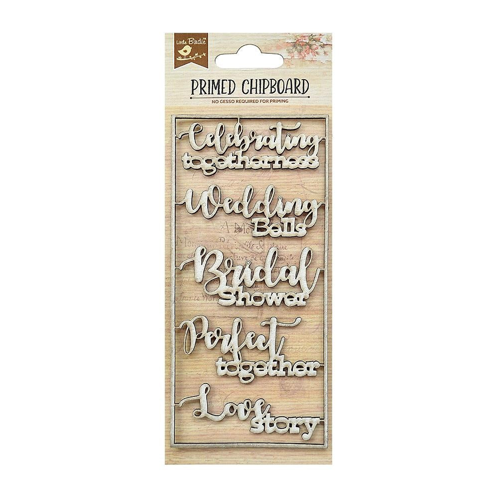 Little Birdie Primed Chipboard WEDDING BELLS 1pc