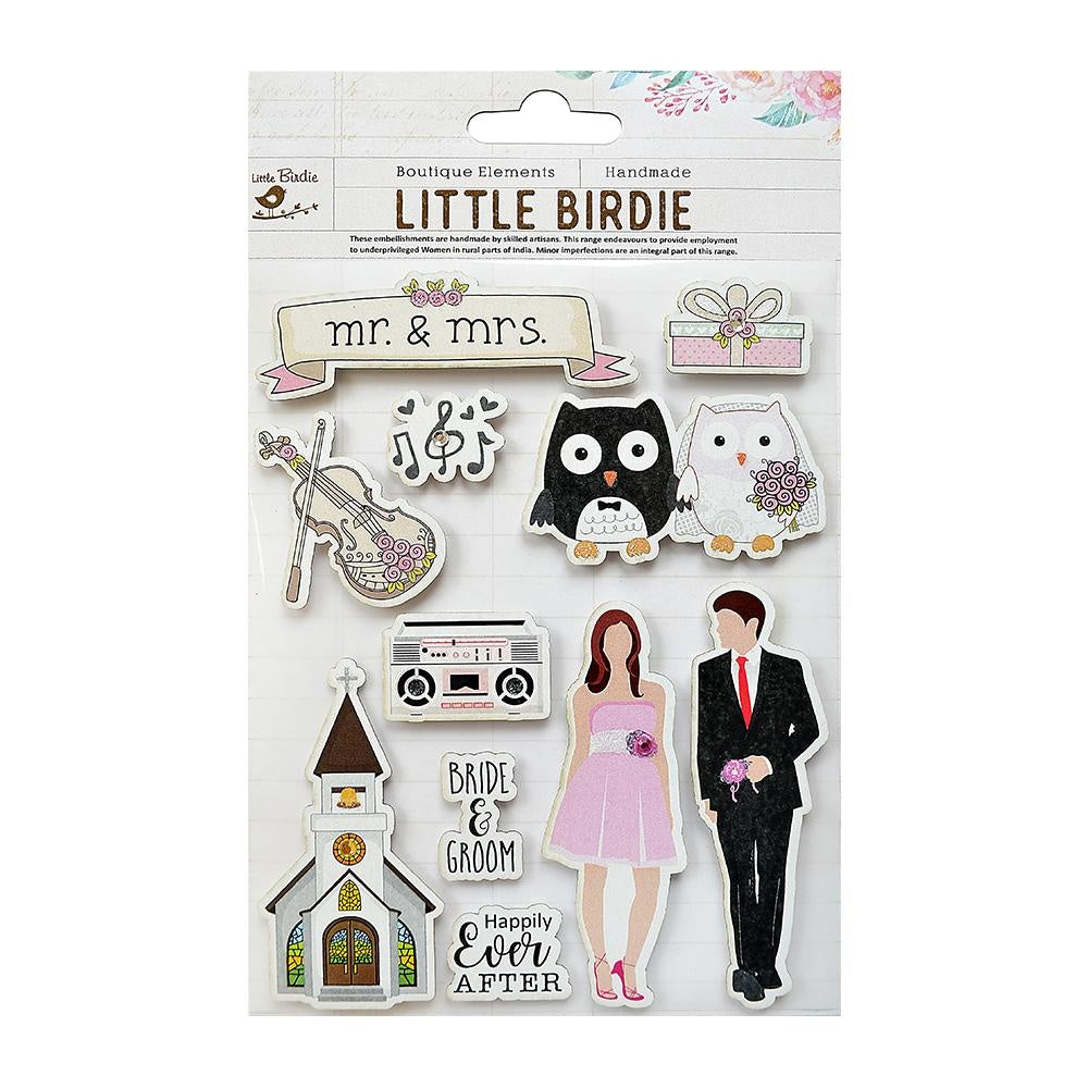Little Birdie EVER AFTER Wedding Handmade Stickers Embellishments 11pc