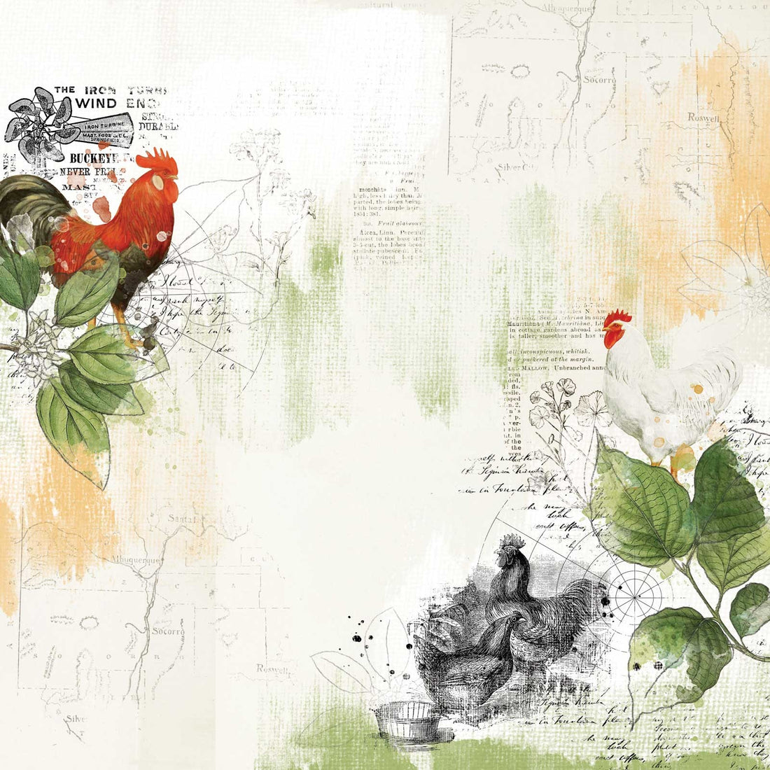 49 and Market Vintage Artistry Countryside FARM LIFE 12"X12" Scrapbook Paper