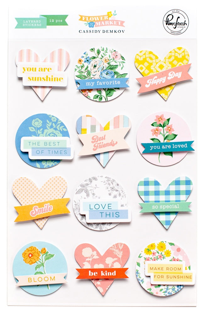 Pinkfresh Studio FLOWER MARKET Layered Stickers 12pc