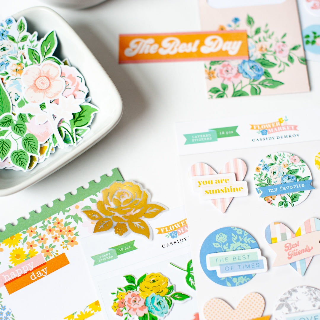 Pinkfresh Studio FLOWER MARKET Layered Stickers 12pc