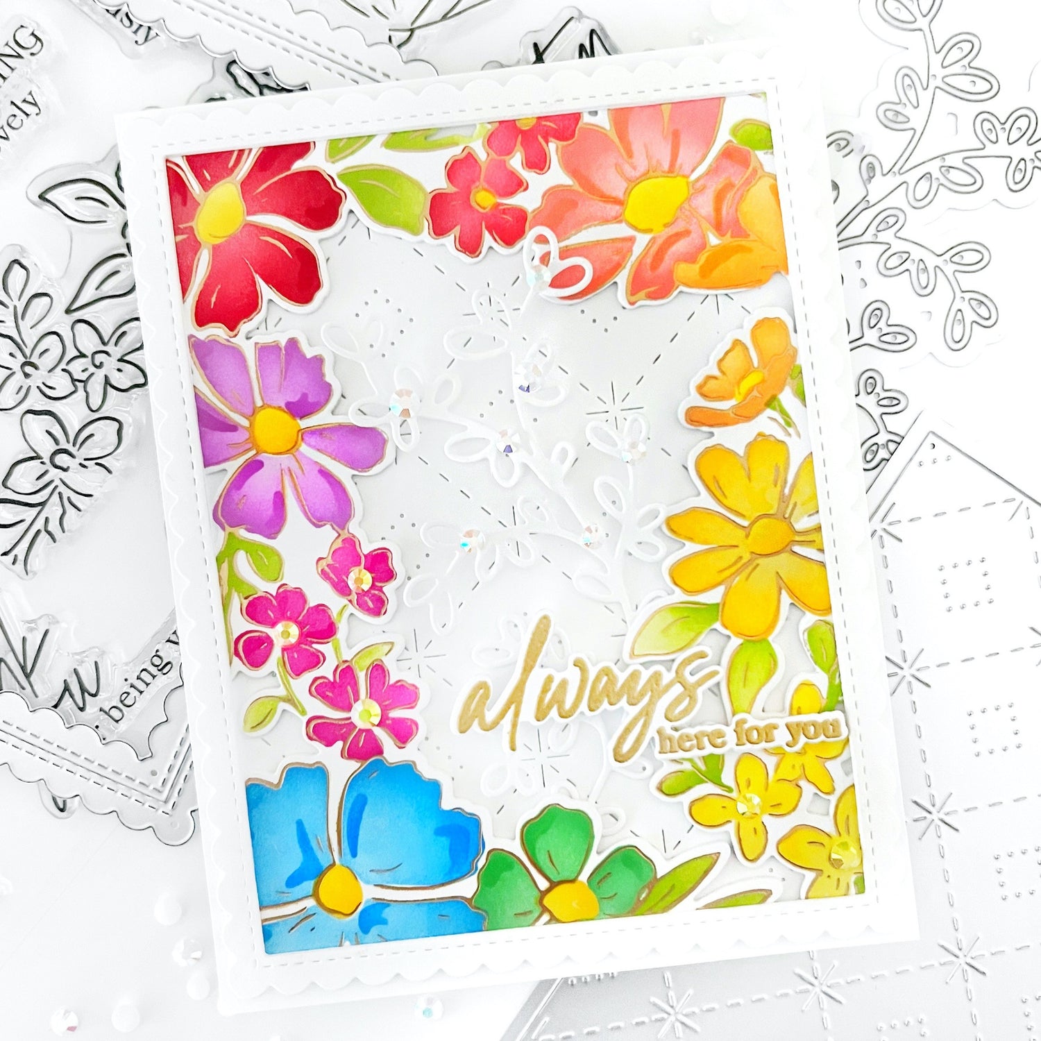 Pinkfresh Studio FLORAL BORDER Clear Stamps 10pc