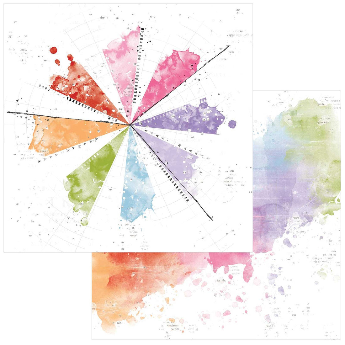 49 and Market Spectrum Gardenia PAINTED FOUNDATIONS PINWHEEL 12"X12" Scrapbook Paper