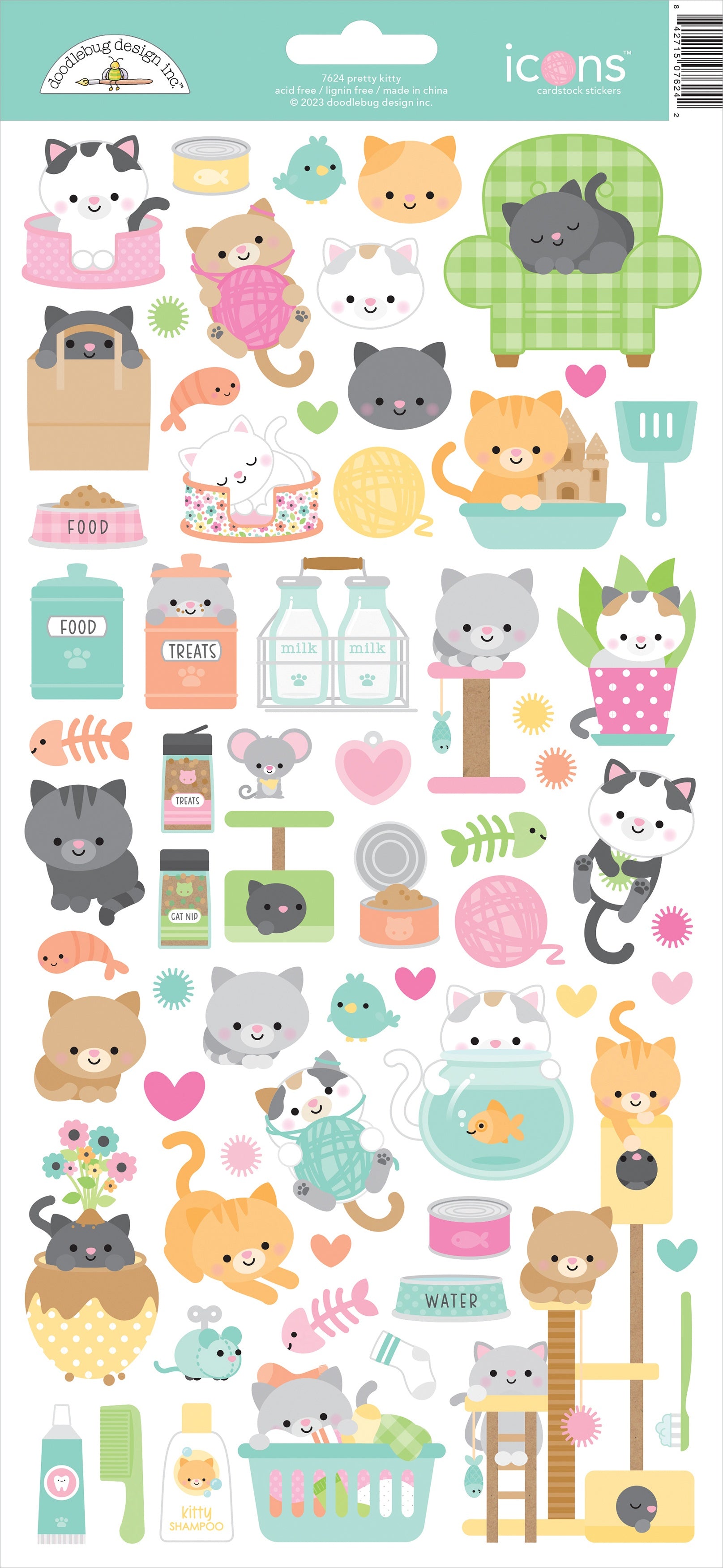 Doodlebug PRETTY KITTY ICONS Cardstock Stickers 6X12