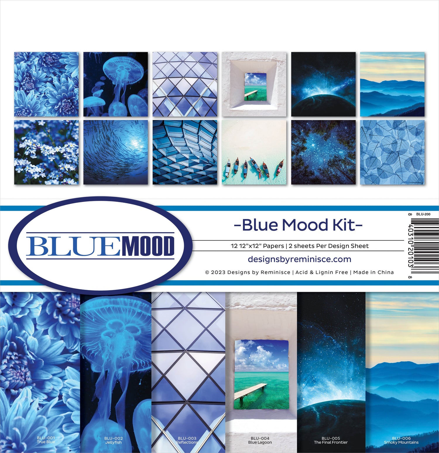 Reminisce BLUE MOOD KIT 12&quot;X12&quot; Scrapbook Paper 12pc