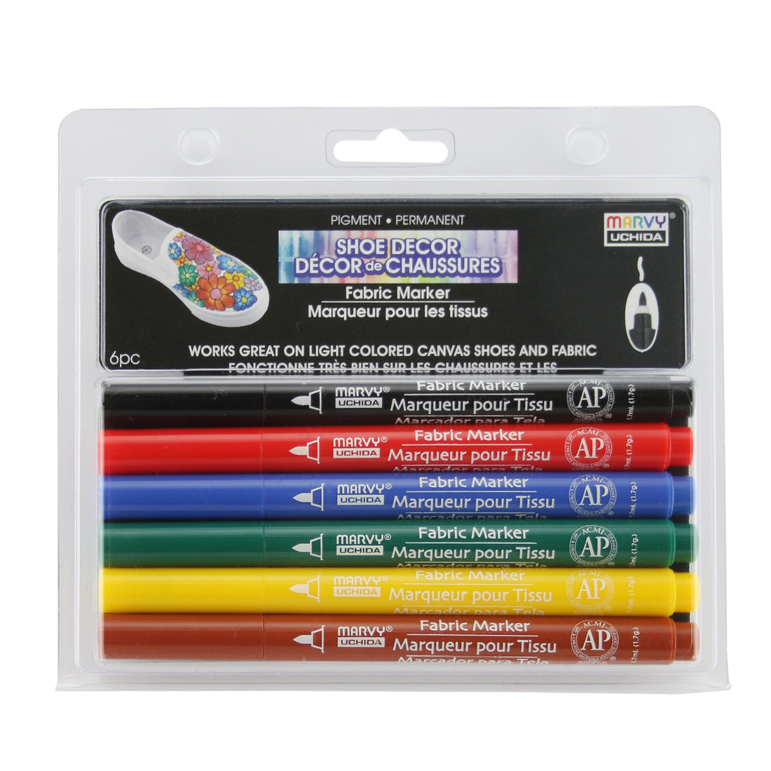 Marvy Uchida SHOE DECOR PRIMARY Pigment Permanent Markers 6pc