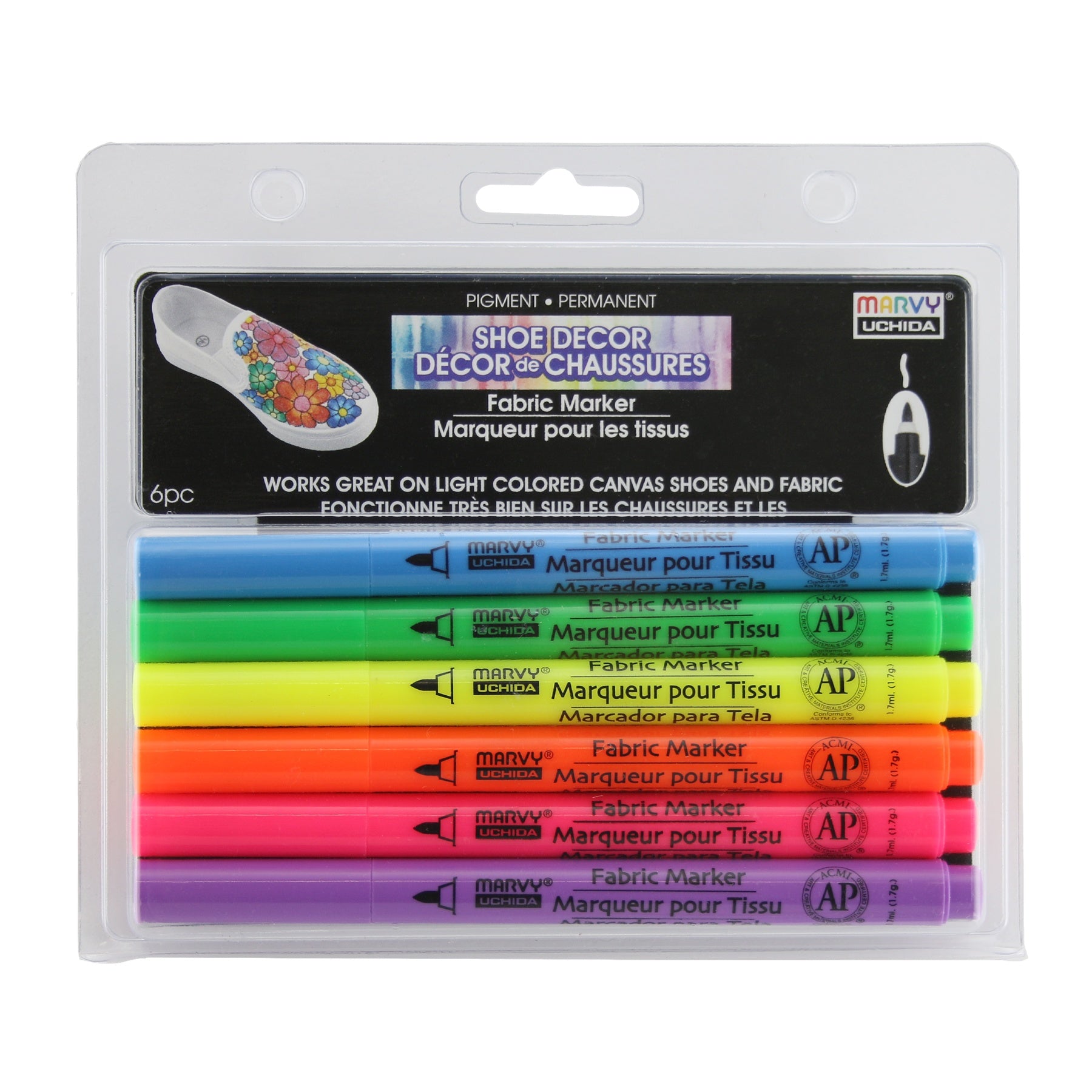 Marvy Uchida SHOE DECOR FLUORESCENT Pigment Permanent Markers 6pc