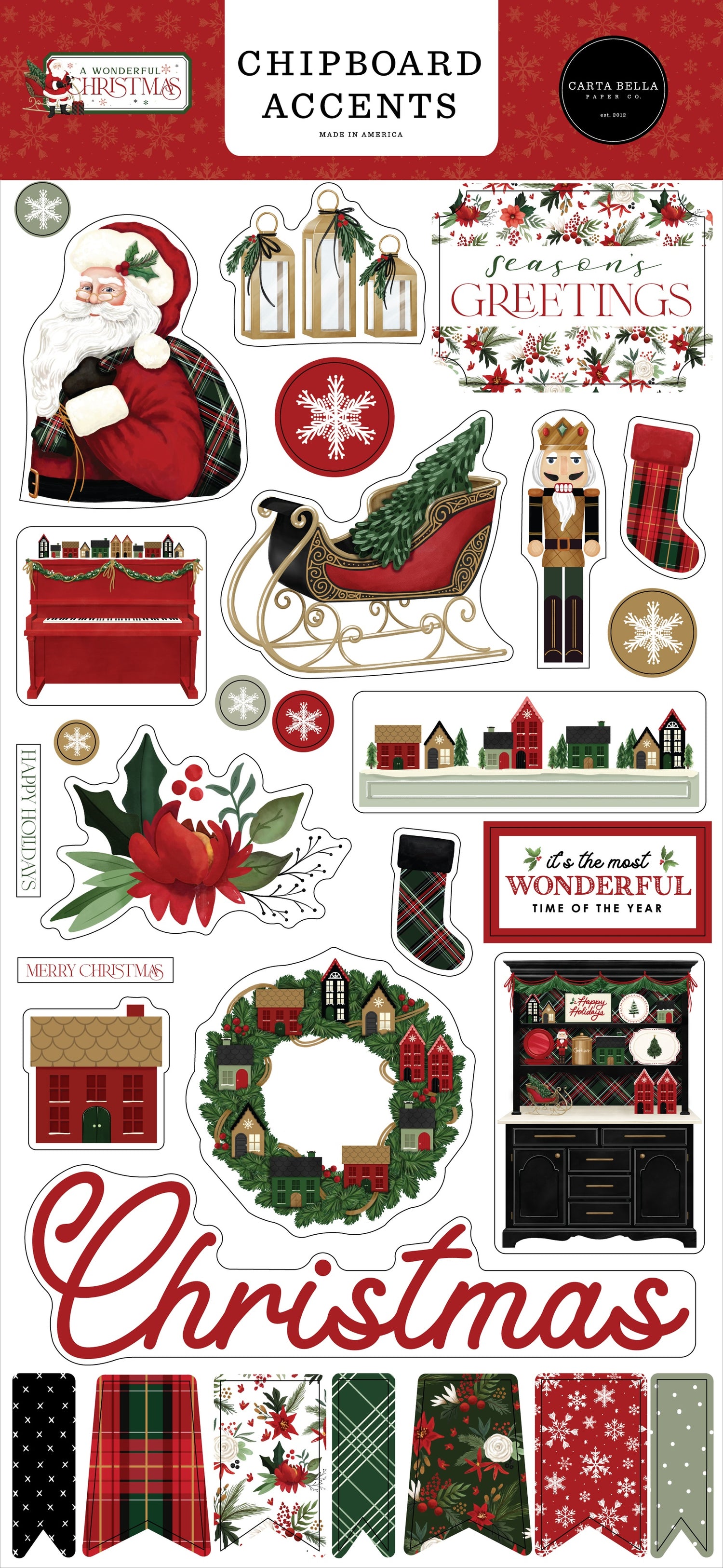 Carta Bella A WONDERFUL CHRISTMAS Chipboard Accents 30pc