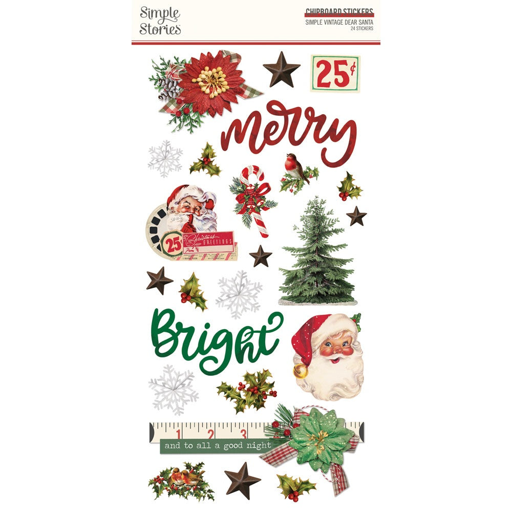 Simple Stories Simple Vintage DEAR SANTA Chipboard Stickers 24pc