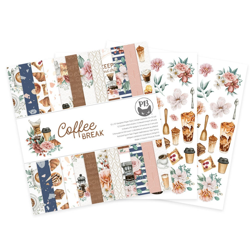 P13 COFFEE BREAK 12"X12" Designer Paper Pack Pad 14pc