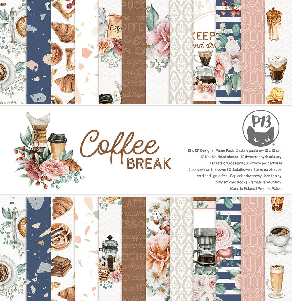P13 COFFEE BREAK 12&quot;X12&quot; Designer Paper Pack Pad 14pc