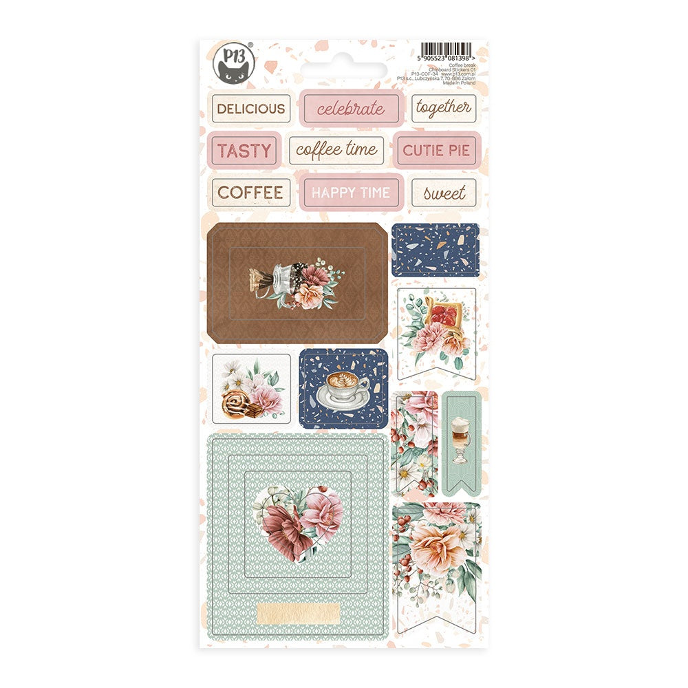 P13 COFFEE BREAK Chipboard Stickers 01 22pc