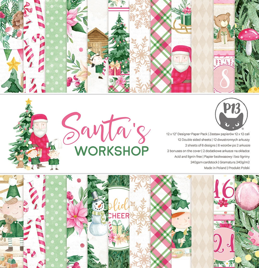 P13 SANTAS WORKSHOP 12&quot;X12&quot; Designer Paper Pack 14pc