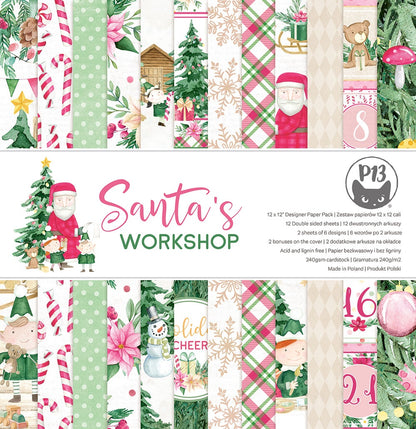 P13 SANTAS WORKSHOP 12&quot;X12&quot; Designer Paper Pack 14pc