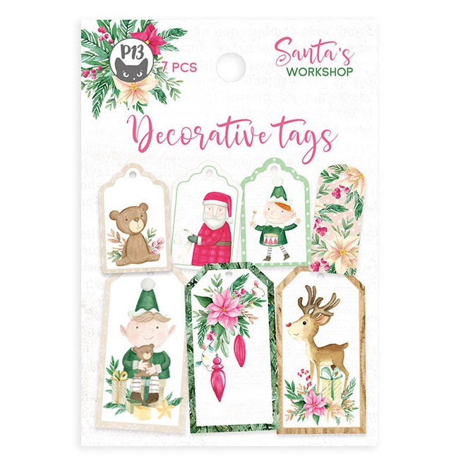 P13 SANTA’S WORKSHOP Decorative Tags Christmas 7pc