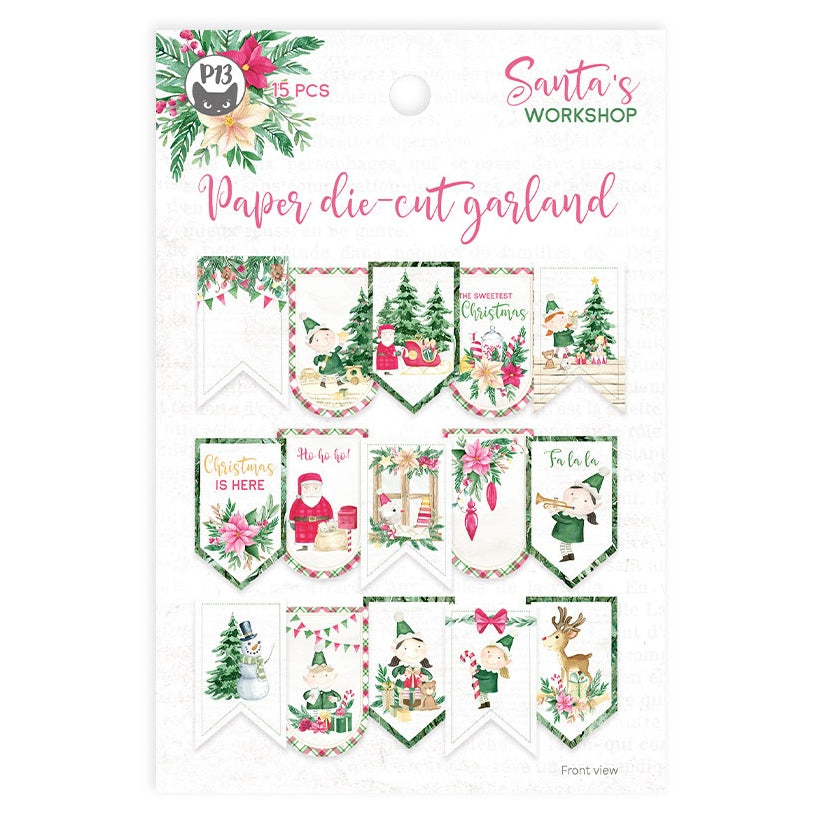 P13 SANTA’S WORKSHOP Paper Die-Cut Garland Christmas 15pc