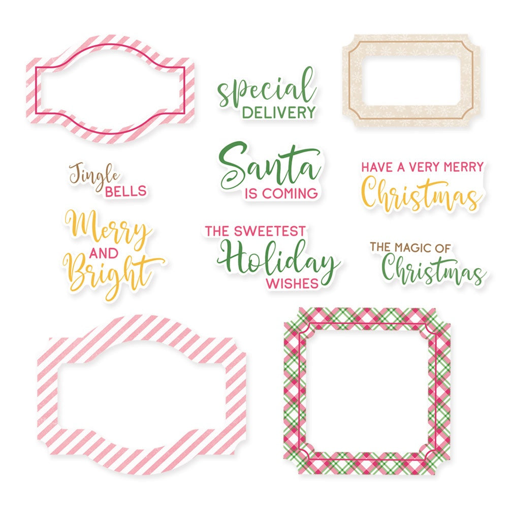 P13 SANTA’S WORKSHOP Ephemera Frames & Words Christmas 12pc