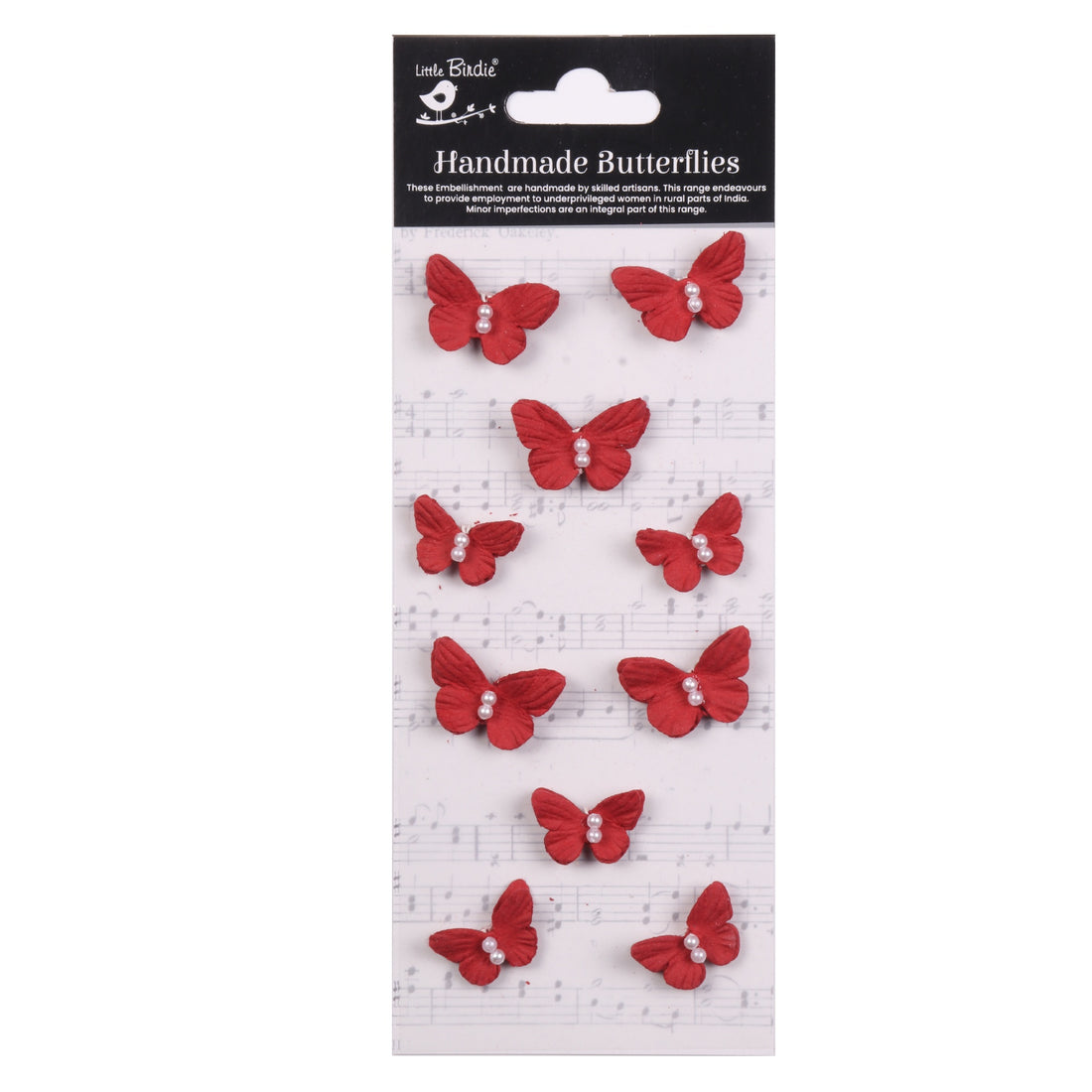 Little Birdie Handmade Flowers BUTTERFLIES CARDINAL RED 11pc