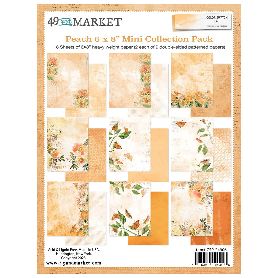 49 and Market Color Swatch PEACH 6x8” Mini Collection Paper Pack 18 Sheets