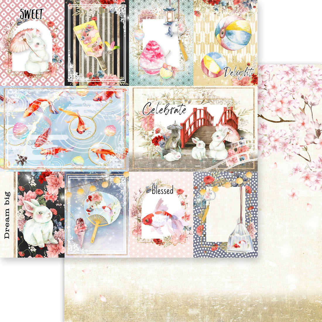 Asuka Studio MOON BUNNY CELEBRATION CELEBRATE 12X12 Scrapbook Paper