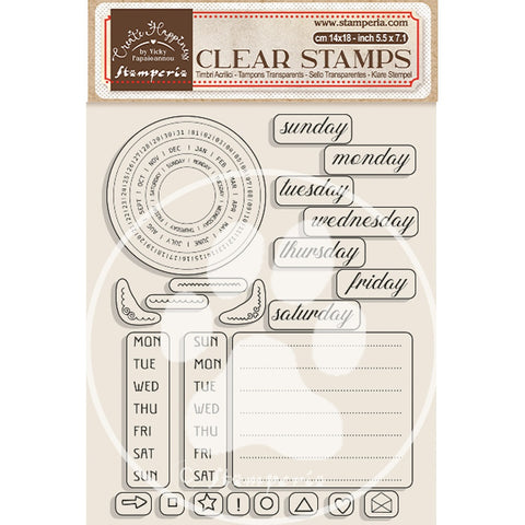 Stamperia Create Happiness WEEKLY PLANNER Clear Stamps 23pc