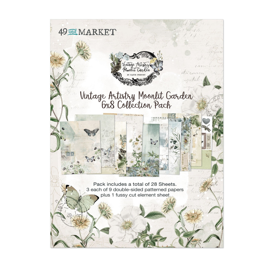 49 and Market Vintage Artistry MOONLIT GARDEN 6”X8”Collection Pack