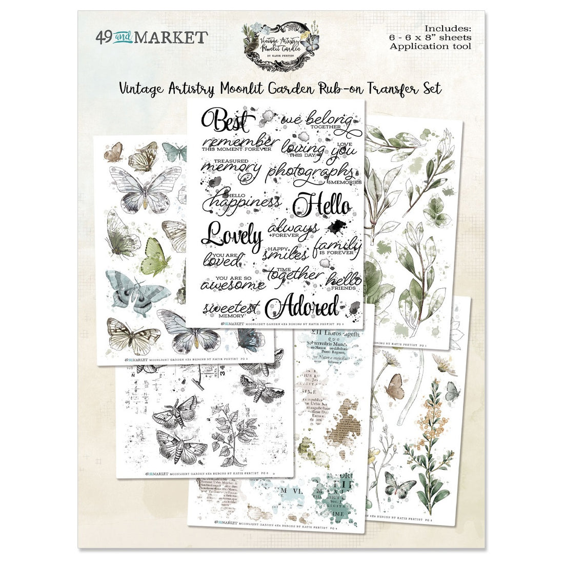 49 and Market Vintage Artistry Moonlit Garden RUB-ON TRANSFER SET 6”X8”