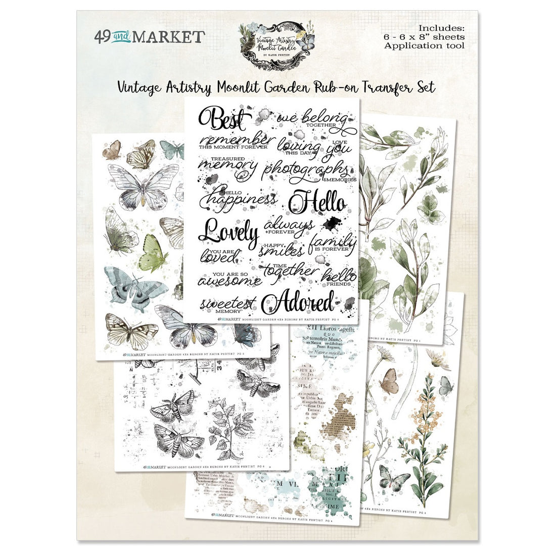 49 and Market Vintage Artistry Moonlit Garden RUB-ON TRANSFER SET 6”X8”