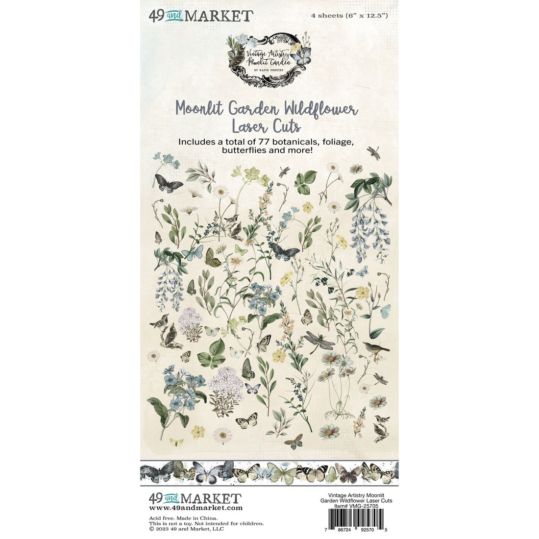 49 and Market Vintage Artistry Moonlit Garden WILDFLOWER LASER CUTS 77pc