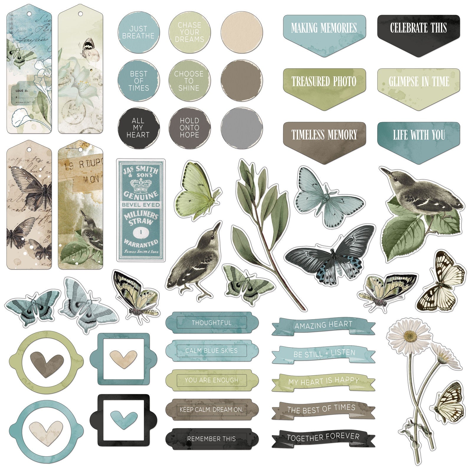 49 and Market Vintage Artistry Moonlit Garden CHIPBOARD BITS SET 57pc