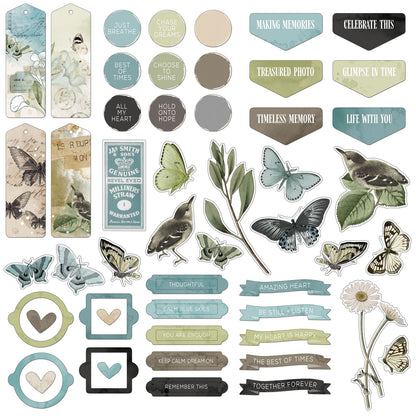 49 and Market Vintage Artistry Moonlit Garden CHIPBOARD BITS SET 57pc