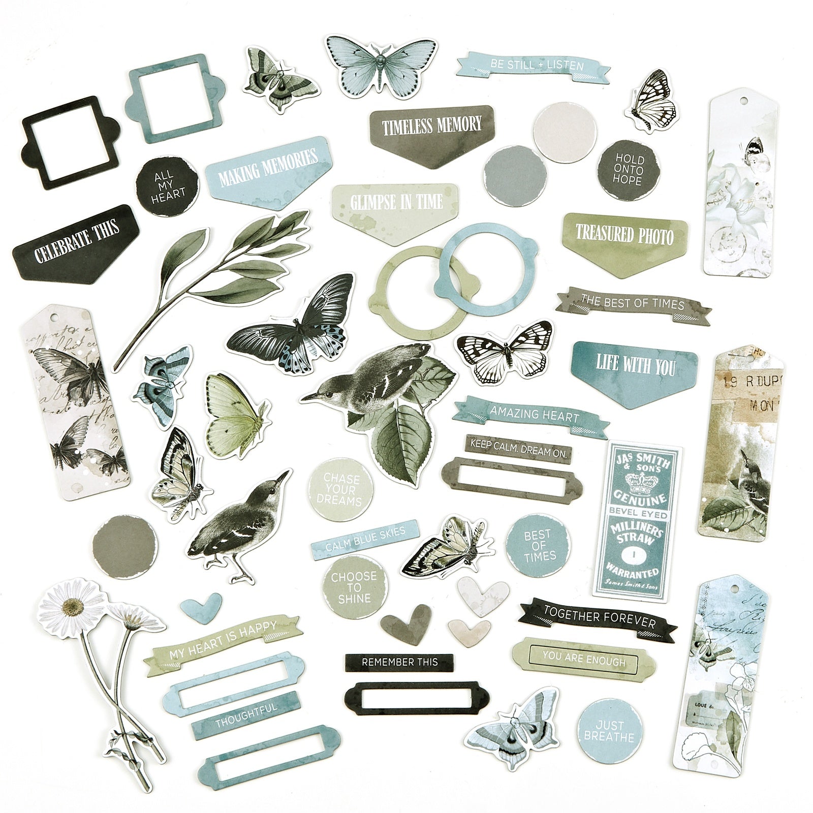 49 and Market Vintage Artistry Moonlit Garden CHIPBOARD BITS SET 57pc