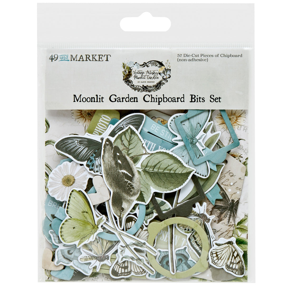 49 and Market Vintage Artistry Moonlit Garden CHIPBOARD BITS SET 57pc